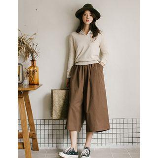 V-neck Plain Wool Sweater