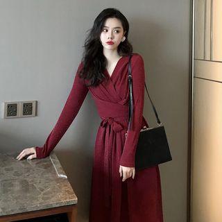 Long-sleeve Midi Knit Dress As Shown In Figure - One Size