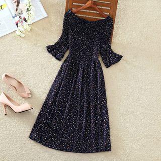 Shirred Off-shoulder A-line Chiffon Dress