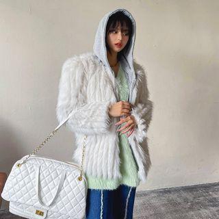 Contrast-hooded Faux-fur Jacket White - One Size
