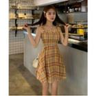 Spaghetti Strap Mini Plaid Dress Plaid - Orange - One Size