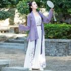 Set: Long-sleeve Embroidered Hanfu Top + Wide Leg Pants + Cape