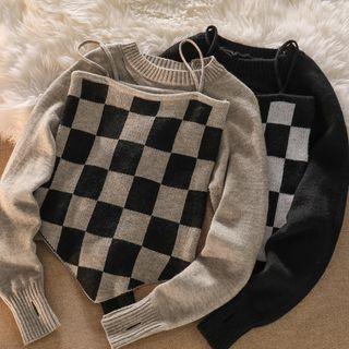Set: Check Knit Camisole Top / Shrug