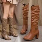 Block-heel Crinkled Tall Boots