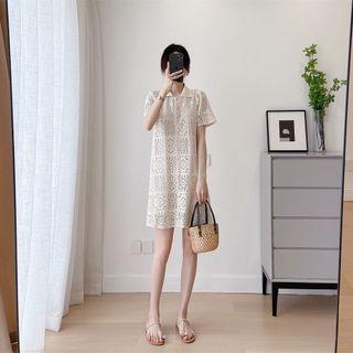 Short-sleeve Eyelet Lace Shirt Dress