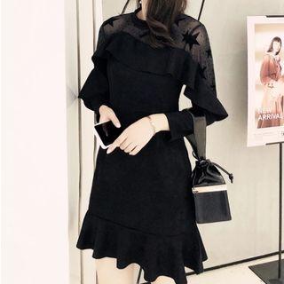 Ruffle Trim Panel Long-sleeve Mini Dress
