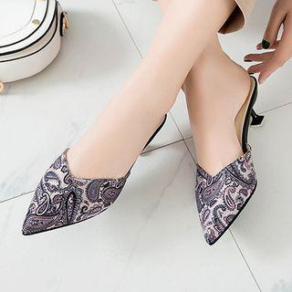 Faux Leather Paisley Kitten Heel Mules
