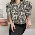 Short-sleeve Leopard Faux-fur Top Ivory - One Size