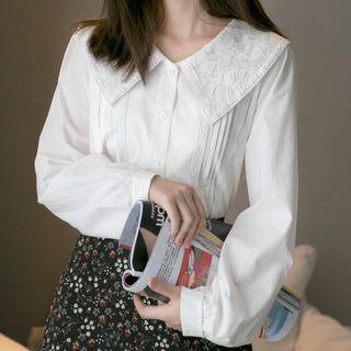 Long-sleeve Embroidered Peter Pan Collar Plain Shirt