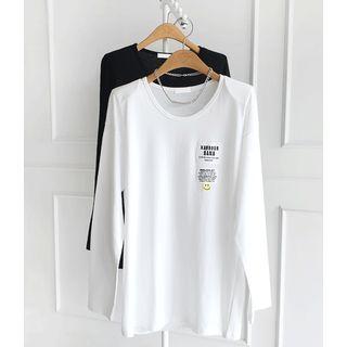 Padded-shoulder Letter Print Patch T-shirt