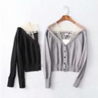 Long-sleeve Mesh-panel Buttoned Knit Top