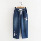 Embroidered Rabbit Wide Leg Jeans