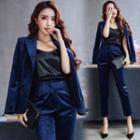 Set: Velvet One-button Blazer + Pants
