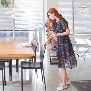 Gathered-waist Tie-front Floral Chiffon Midi Dress