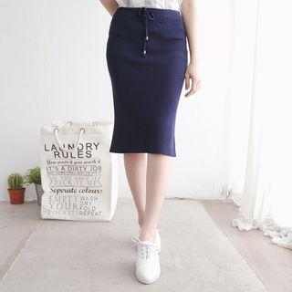 Drawstring Slit-back Knit Skirt