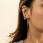 Bird Rhinestone Fringed Alloy Cuff Earring 2608 - 1 Pc - Silver - One Size