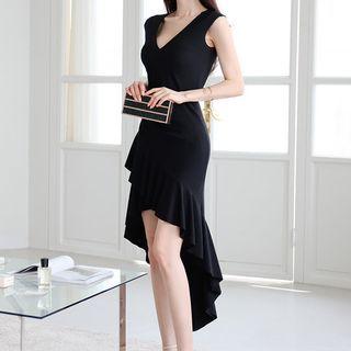 Sleeveless Frill Trim High-low Mermaid Dress