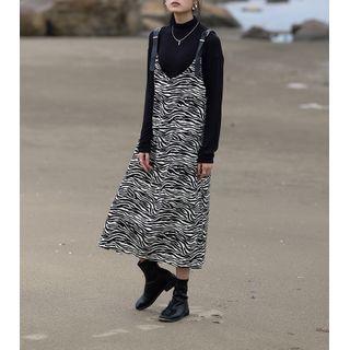 Zebra Print Midi A-line Pinafore Dress Zebra Printed - Black & White - One Size