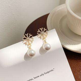 Rhinestone Snowflake Faux Pearl Drop Earring 1 Pair - 925 Silver - Gold - One Size