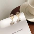Rhinestone Snowflake Faux Pearl Drop Earring 1 Pair - 925 Silver - Gold - One Size