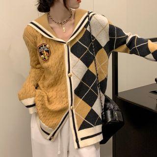 Argyle Panel Cardigan Camel - One Size