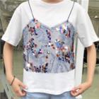 Mock Two-piece Sequined Short-sleeve T-shirt