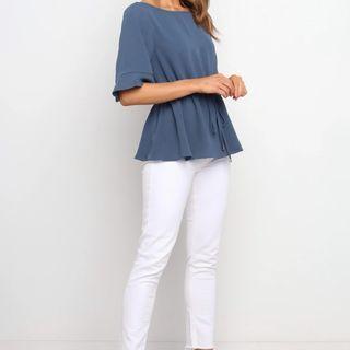 Elbow-sleeve Drawstring-waist Peplum Blouse