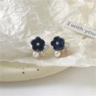Flower Faux Pearl Alloy Earring 1 Pair - Blue - One Size