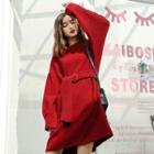 Plain Lace-up Fleece Long-sleeve Dress