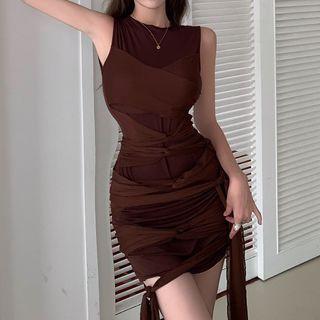 Sleeveless Strap Accent Mini Sheath Dress