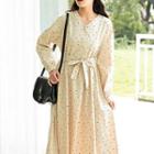 Polka Dot V-neck Lace-up Long-sleeve Dress
