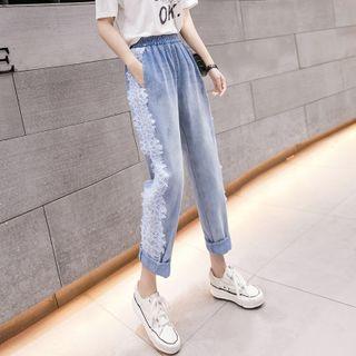 Lace Trim Straight-leg Jeans
