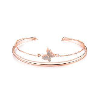 Fashion And Elegant Plated Rose Gold Butterfly Cubic Zirconia Double-layer Bangle Rose Gold - One Size