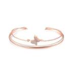 Fashion And Elegant Plated Rose Gold Butterfly Cubic Zirconia Double-layer Bangle Rose Gold - One Size