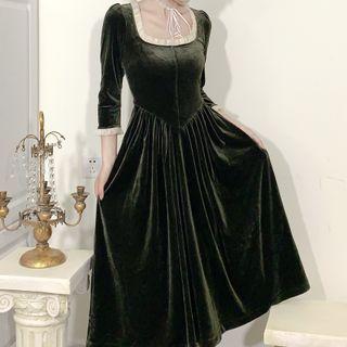 3/4-sleeve Ruffle Midi A-line Dress