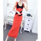 Sleeveless Two-tone Maxi Bodycon Dress