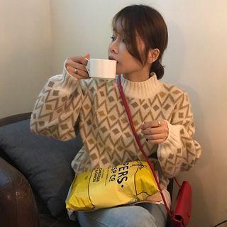 High Neck Pattern Sweater