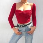 Twist-front Long-sleeve Cropped T-shirt