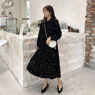 Long-sleeve Velvet Floral Dress