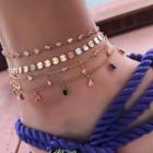 Rhinestone Alloy Layered Anklet 8410 - Gold - One Size
