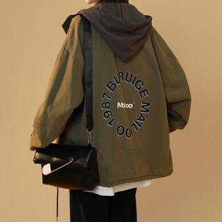 Lettering Hooded Mock Two-piece Jacket