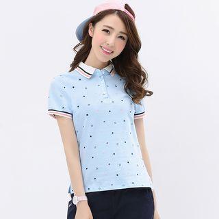 Star Print Short Sleeve Polo Shirt