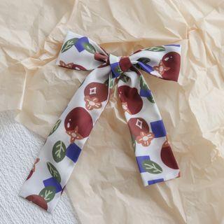 Floral Print Hair Tie White & Blue & Brown - One Size