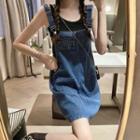 Denim Mini Overall Dress Dark Blue - One Size