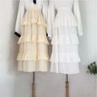 Frill Trim A-line Tiered Midi Skirt