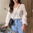 Lace Trim Pintuck Long-sleeve Blouse