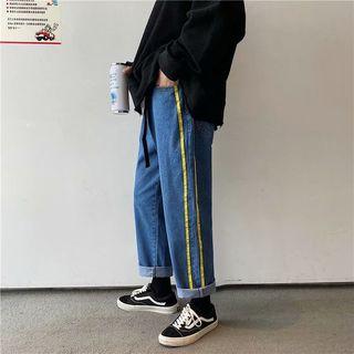 Striped Cropped Straight-fit Jeans