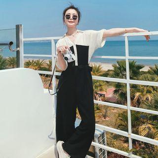 Mock Two-piece Panel V-neck Jumpsuit