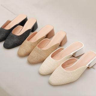 Square-toe Block Heel Woven Mules
