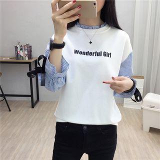 Striped-sleeve Lettering Pullover